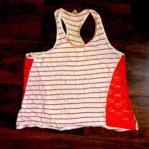 SPLASH XL orange and white striped lace tank top